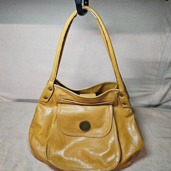 AXCESS LIZ CLAIBORNE LARGE MUSTARD FAUX LEATHER HOBO PURSE-SHOULDER BAG L@@K!! - Picture 6 of 14